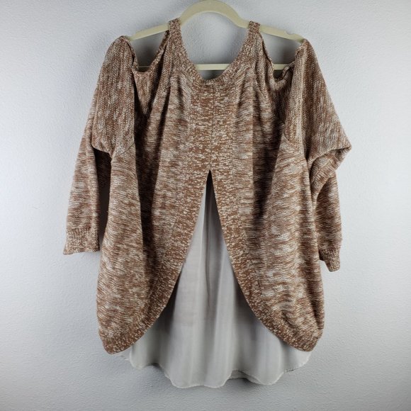 Torrid Women's Size 3 Cold Shoulder Marled Pullover Sweater Sand Brown Layered - Picture 10 of 11